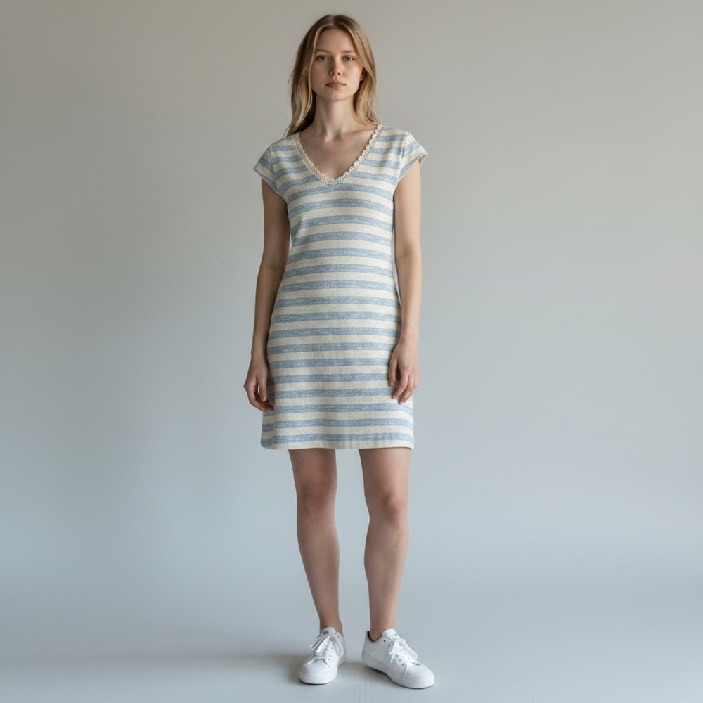 Preppy Coastal Stripe Fit Flare Dress Lilly Pulitzer 4 Blue White Cotton Blend
